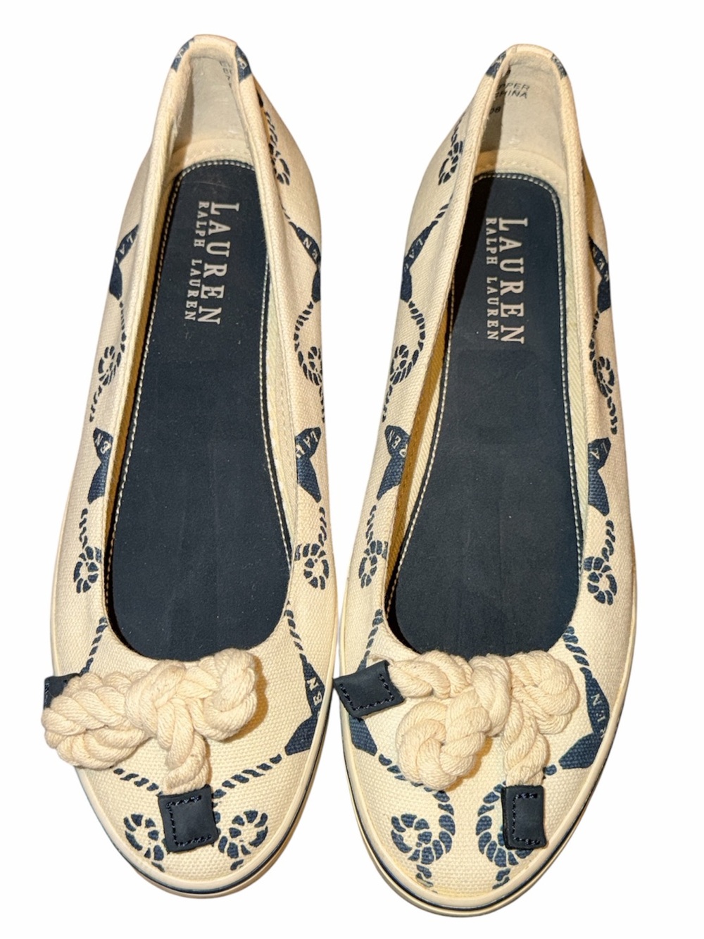 Ralph Lauren Cream & Navy Rope-Knot Ballet Flats